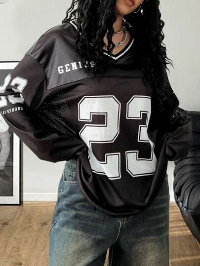 Coolane Sudadera larga de manga larga holgada con estampado de bloques de color, moda urbana para niñas preadolescentes