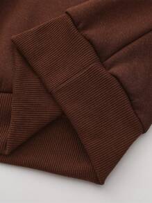 Manfinity Homme Herren einfarbiger Rundhalspullover mit Langarm aus Fleece, Herbst/Winter - Braun - Übersicht 6