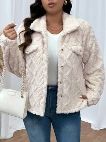 SHEIN Frenchy Áo khoác có họa tiết nhăn nheo dành cho nữ Plus Size - Màu be - Xem 5