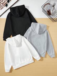 SHEIN Tween-Jungen 3-teiliges Kapuzenpullover-Set, passendes Lässig Outfit für Herbst und Winter - Verschiedenfarbig - Übersicht 2