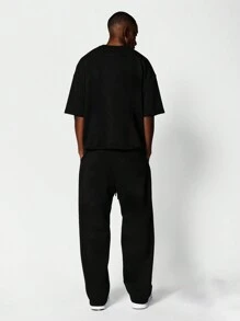 SUMWON Oversized Streetwear Athletic Jogger Sweatpants With Artistic Print Fall Winter Collection Urban Casual Workout Training Fitness Sport Loungewear - Black - View 4