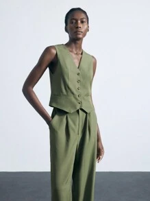 Maija Damska letnia jednorzędowa kamizelka i spodnie z kieszeniami w jednolitym kolorze - Różowy - Zobacz 9