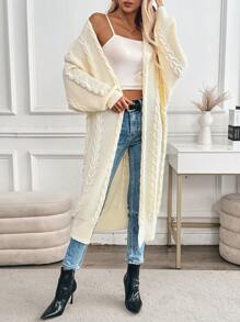 Chiquease 女士纯色落肩长袖宽松休闲开衫，秋冬 - 杏色 - 查看 6