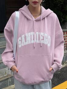 DAZY Áo nỉ có mũ lót giữ nhiệt dành cho nữ, áo hoodie chui đầu thường ngày cho mùa thu/đông - Bụi tím - Xem 3