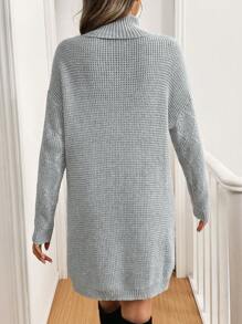 SHEIN LUNE Women's Long Sleeve Turtleneck Sweater Dress - Light Grey - View 2