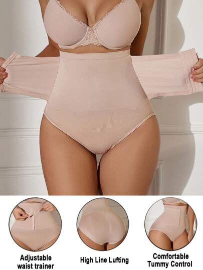 1 pieza Pantaletas sin costuras de control abdominal con cintura alta y cierre delantero
