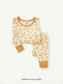 Cozy Pixies 2 件套女婴紧身睡衣套装，圆领上衣和长裤 - 黃色 - 查看 1