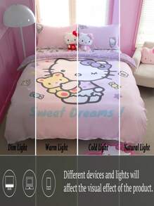 HELLO KITTY AND FRIENDS | SHEIN Juego de funda de edredón impresa con diseño de gato de doble cara