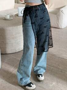 DAZY Sheer Lace Women's Cover-Up Skirt, Summer - Black - View 7