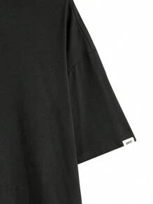 Manfinity VCAY 男士加大休闲耶稣印花落肩宽松 T 恤，夏季，图案 T 恤 - 黑色 - 查看 4