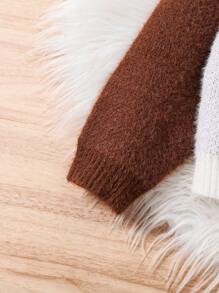 Cute Fox Pattern Crew Neck Sweater For Young Girls - Coffee Brown - View 6