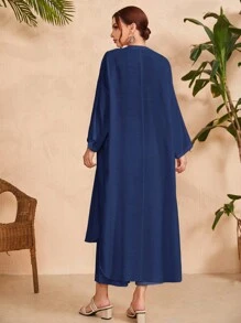 Mulvari Cổ có Lỗ hổng Viền chia cắt Áo sơ mi - Màu xanh hải quân - Xem 2