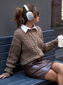 EURMUSE Cable Pattern Sweater - Brown - View 4