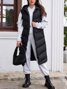 SHEIN Vestă pufă cu glugă cu fermoar