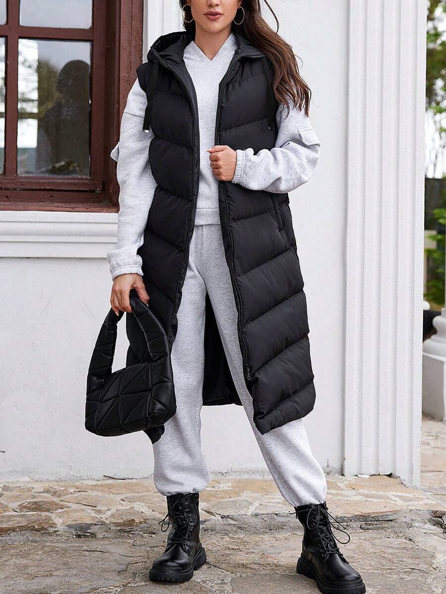 SHEIN Vestă pufă cu glugă cu fermoar