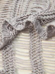 SHEIN Essnce 大码纯色长袖镂空短款透明毛衣、套头衫