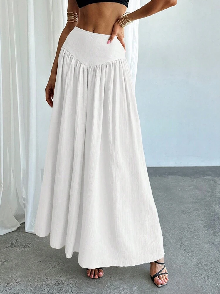 Firerie Women's Ruched High Waist A-Line Elegant Pocketed Skirt - White - View 3