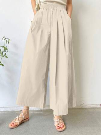 DAZY Pantalon mi-long décontracté, tendance, ample et confortable, à taille élastique, pour femmes