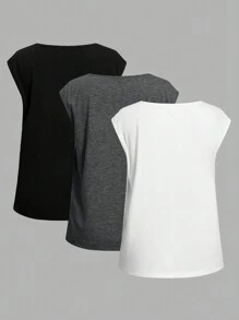 SHEIN LUNE 3pcs Set Solid V-Neck Casual Camisole Tops For Women, Summer - Multicolor - View 5