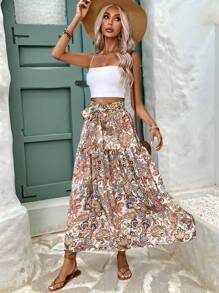 SHEIN Frenchy Bohemian Style Printed Beach Skirt,Old Money,Simple,Bow Tie
