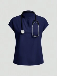TaskEZ Conjunto de uniforme de pantalón y camisa de manga corta de un solo color, conjunto de batas - Azul - Ver 9