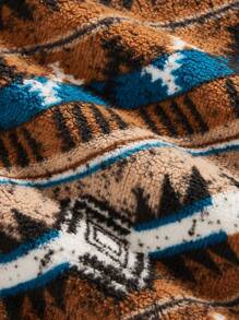 Manfinity Homme Men's Casual Geometric Print Pullover Sweatshirt, Autumn Winter Quarter Zip Going Out Cowboy Graphic Long Sleeve Sweatshirt, For Friends, Husband, Boyfriend Gifts - Coffee Brown - View 4