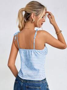 SHEIN Unity Women  Plaid Suspender Backless Crop Top - Blue - View 2