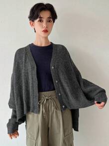 FRIFUL 女士纯色保暖衬里开衫，秋季女装 - 灰色 - 查看 2