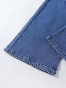 2pcs/Set Teenage Girls Y2K Style Flare Sleeve Top And Simple Flared Jeans Casual Outfit - Multicolor - View 3