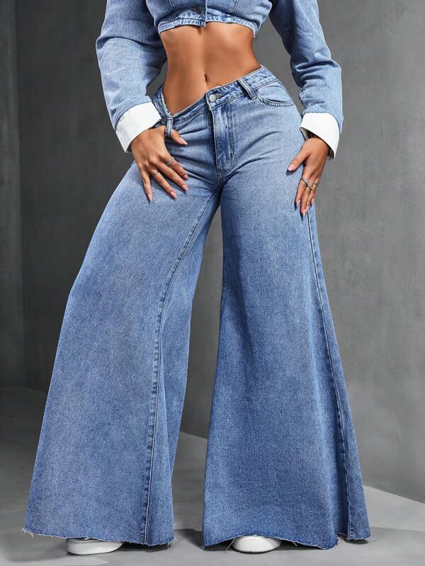 SHEIN SXY Mujeres Jeans de mezclilla casuales y de moda con bolsillos sueltos y piernas anchas