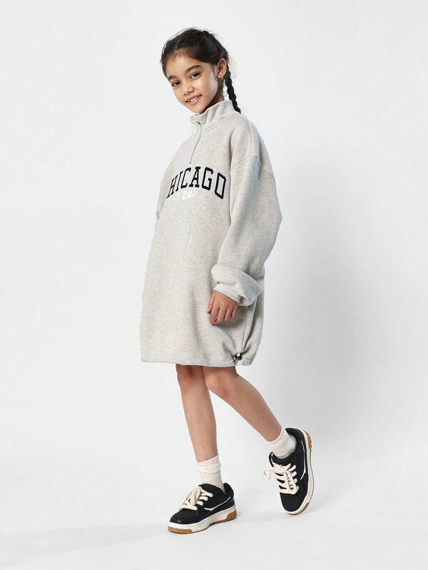 SUMWON University Style Half Zip Pullover Sweatshirt Chicago Varsity Letter Loungewear Casual Athleisure Holiday Winter Fall Sport Jumper