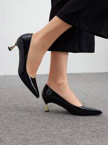 CUCCOO BIZCHIC Women's Black Mirrored PU Pointed-Toe Electroplated Low Heel Shoes Spring Shoes Spring Break Easter - Black - View 4