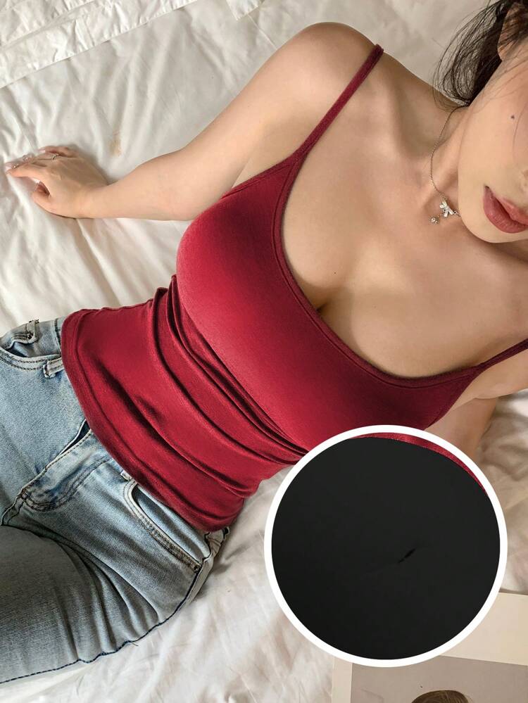 Women's Solid Color Padded Camisole Slim Fit Seamless Camisole For All Season, Workout