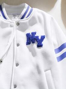 SHEIN Toddler Girls' College Style Purple & White Patchwork Baseball Jacket, Casual & Versatile