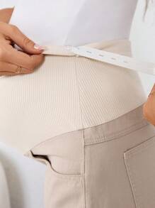 SHEIN 孕妇休闲宽松阔腿卡其牛仔裤，适合孕妇 - 卡其色 - 查看 6