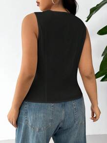 SHEIN EZwear Camisa sin mangas de unicolor de verano informal de talla grande con cordón - Negro - Ver 2