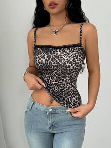 SHEIN Privé American Style Sexy Leopard Print Spaghetti Strap Tank Top For Summer - Multicolor - View 5