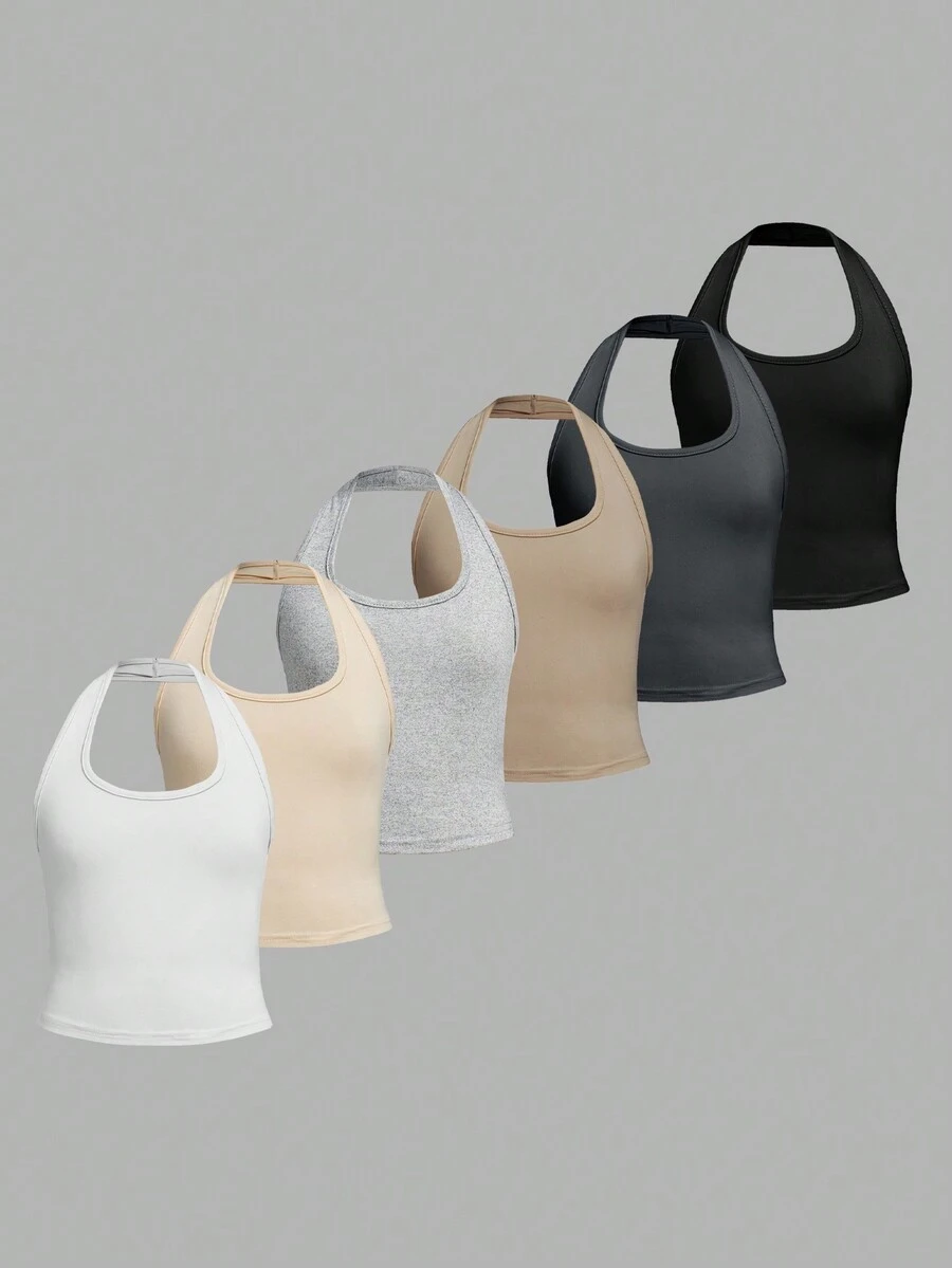 SHEIN Girlism 6件套少女修身运动吊带背心，百搭基础色 - 彩色 - 查看 1