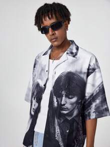 Manfinity VCAY Men's Loose Fit Digital Print Short Sleeve Woven Shirt, Summer - Multicolor - View 2