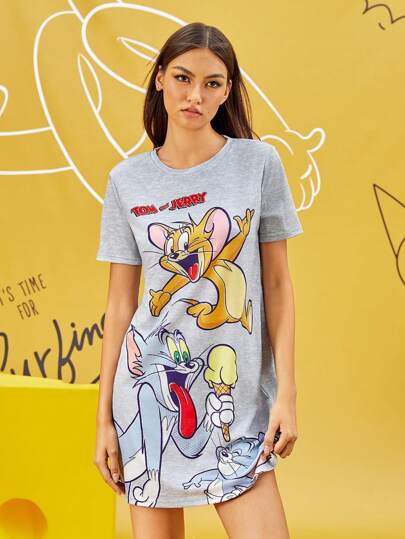 TOM JERRY Cartoon Letter Print Short Sleeve Nightgown, view 4