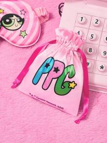 THE POWERPUFF GIRLS X SHEIN 可爱卡通心形图案舒适睡眠眼罩和抽绳收纳袋适用于卧室、旅行、办公室、学校 - 粉色 - 查看 5
