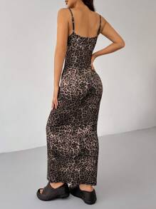 SHEIN PETITE 女士细肩带紧身豹纹连衣裙，夏季 - 彩色 - 查看 2