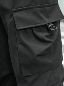 Tween Boys' Casual Urban Chic Cargo Pants, Suitable For Commuting, School, Daily Wear, Sports, Fits Autumn/Winter Season - Black - View 6