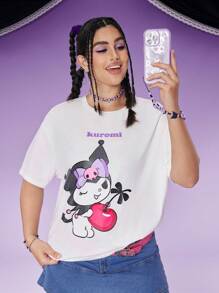 HELLO KITTY AND FRIENDS | SHEIN Plus Cute & Minimalist White  Graphic Tee Suitable For Daily Wear , Cartoon Graphic Tee - White - View 3