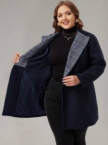 EMERY ROSE Cappotto invernale da donna taglie forti, elegante cappotto in lana con collo a bavero, maniche lunghe, cintura in vita, colore a contrasto - nero - Visualizzare 7