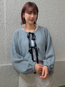 FRIFUL Áo cardigan nữ có thắt lưng thắt nơ - Xám - Xem 7