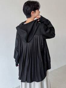 FRIFUL Women's Oversized Ruffle Trim Fleece Sweatshirt With Back Design, Thermal Lined Fall,Winter Hoodies - Black - View 10