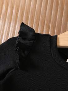 SHEIN Leap Crew Baby Girl Cute Plaid Patchwork Long Sleeve Knit Dress, Christmas Party Outfit - Black - View 5