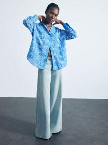 Maija 女式花卉印花简约长袖衬衫 - 藍色 - 查看 4