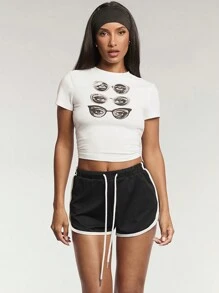 Forever 21 夏季、秋季和冬季女式黑白直筒裤/阔腿裤/宽松裤/中腰裤/教师运动裤/健身裤/运动服/低腰运动裤/短裤 - 黑色 - 查看 7